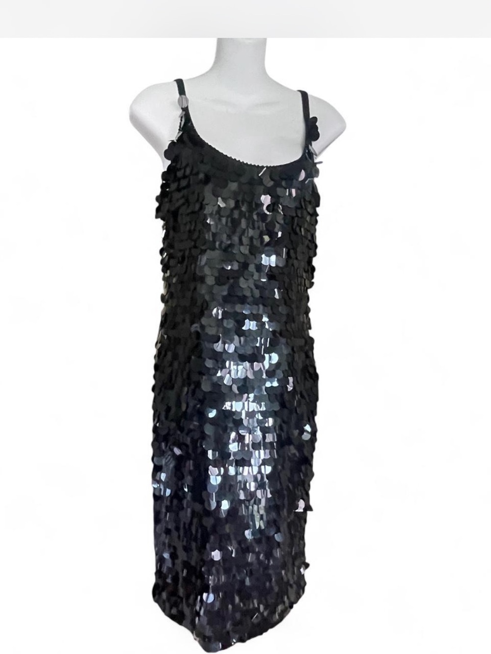 VTG 90s A.J. Bari Black Paillette Sequin Mini Dress Size 10 Slip Bodycon Party